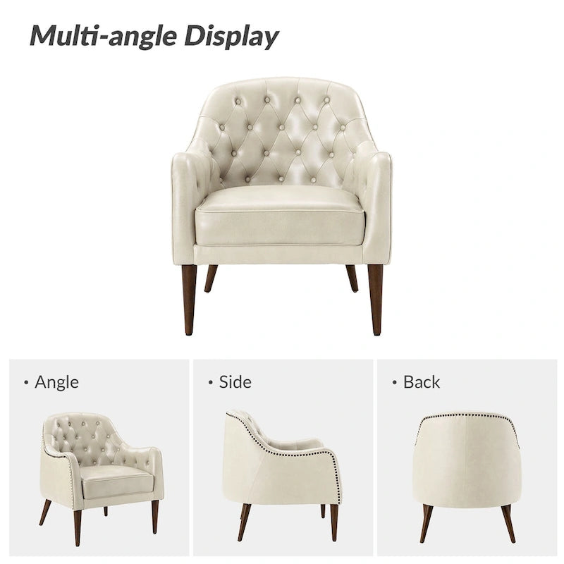 Melisa Classic Genuine Leather Wood Legs Barrel Chair With Tufted Back Set Of 2 By HULALA HOME