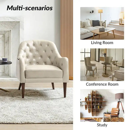 Melisa Classic Genuine Leather Wood Legs Barrel Chair With Tufted Back Set Of 2 By HULALA HOME