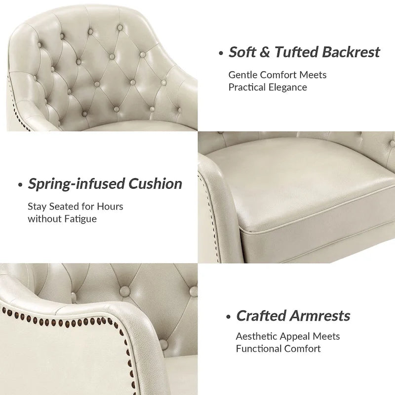 Melisa Classic Genuine Leather Wood Legs Barrel Chair With Tufted Back Set Of 2 By HULALA HOME