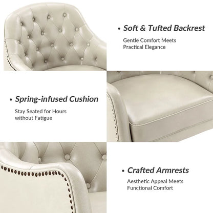 Melisa Classic Genuine Leather Wood Legs Barrel Chair With Tufted Back Set Of 2 By HULALA HOME