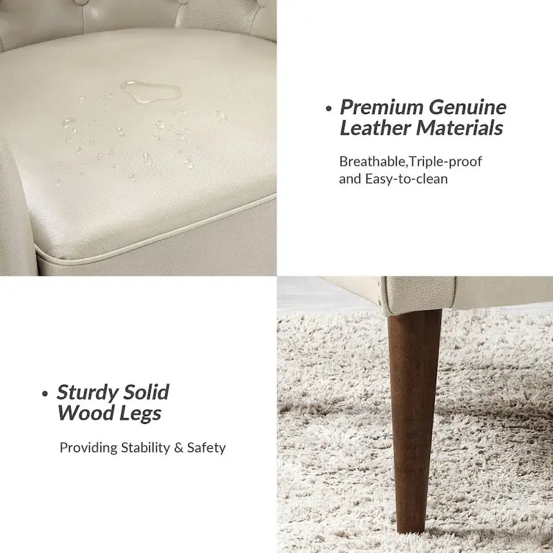 Melisa Classic Genuine Leather Wood Legs Barrel Chair With Tufted Back Set Of 2 By HULALA HOME