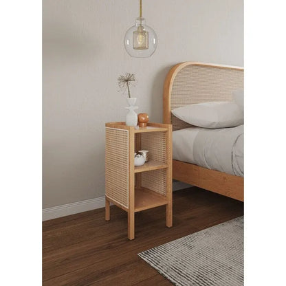 Manhattan Comfort Versailles End Table in Black and Natural Cane