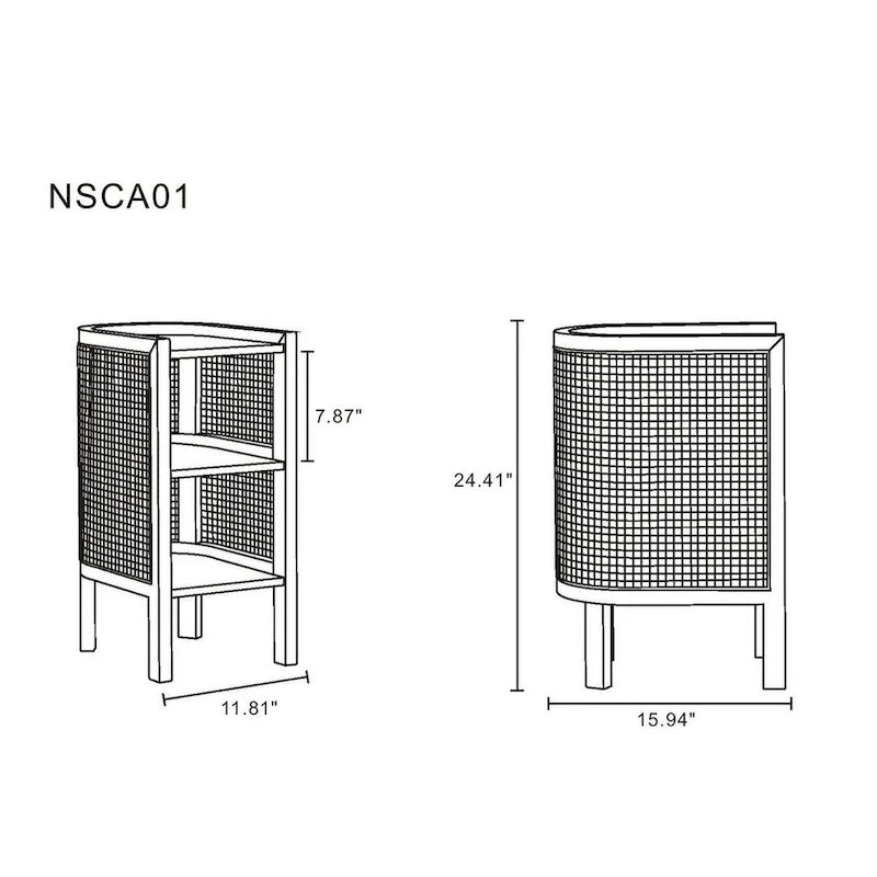 Manhattan Comfort Versailles End Table in Black and Natural Cane