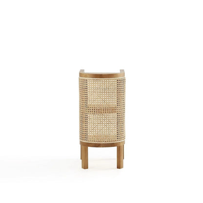 Manhattan Comfort Versailles End Table in Black and Natural Cane