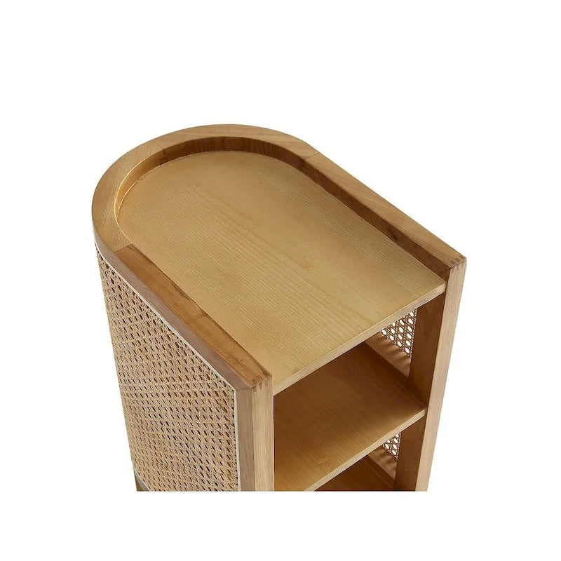 Manhattan Comfort Versailles End Table in Black and Natural Cane