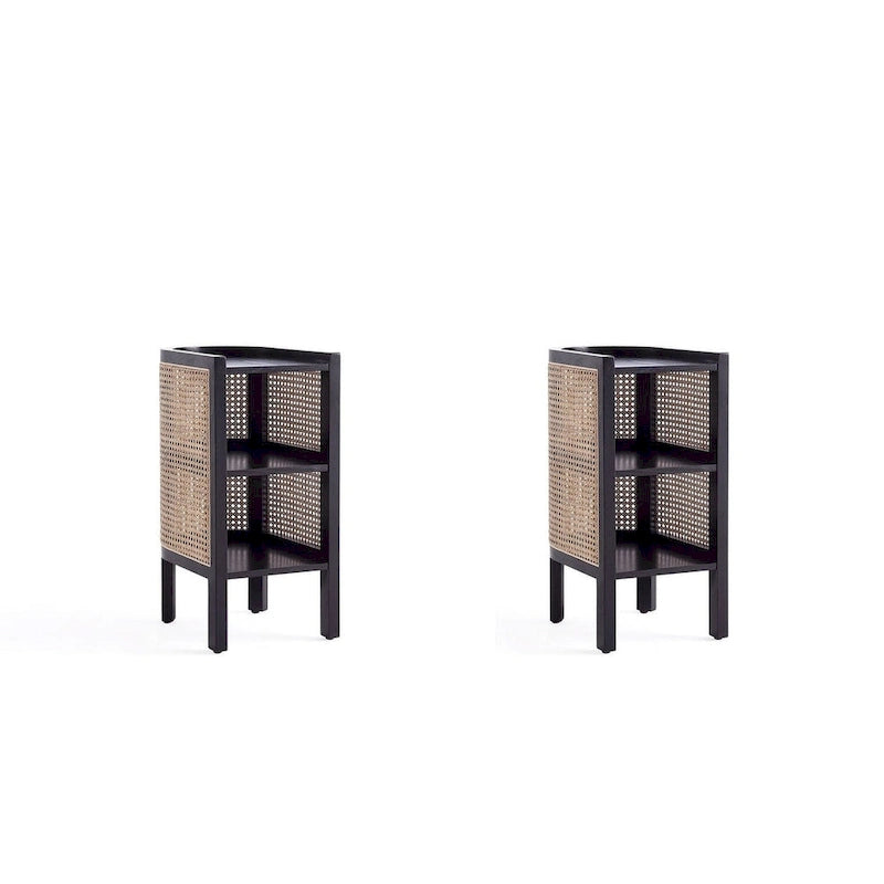 Manhattan Comfort Versailles End Table in Black and Natural Cane