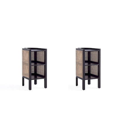 Manhattan Comfort Versailles End Table in Black and Natural Cane