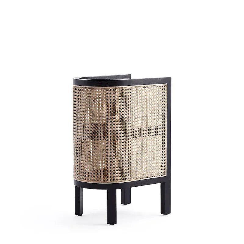 Manhattan Comfort Versailles End Table in Black and Natural Cane