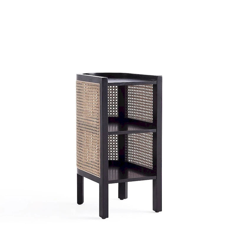 Manhattan Comfort Versailles End Table in Black and Natural Cane