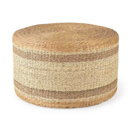 Mercana  Maya  Brown Striped Seagrass Round Coffee Table Pouf