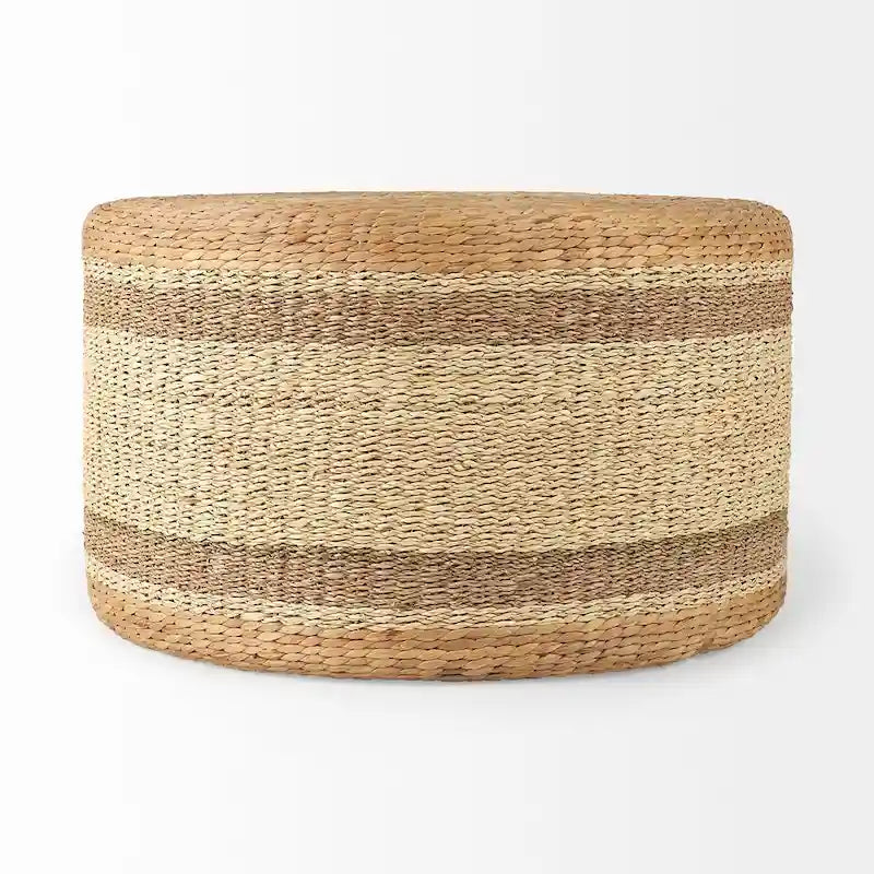 Mercana  Maya  Brown Striped Seagrass Round Coffee Table Pouf