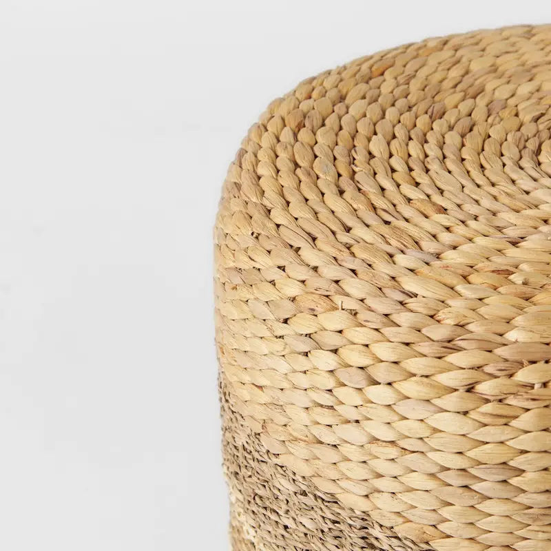 Mercana  Maya  Brown Striped Seagrass Round Coffee Table Pouf