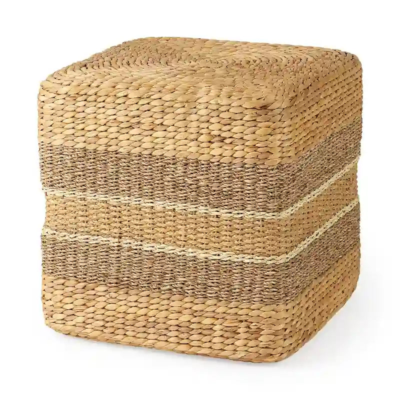 Mercana  Maya  Brown Striped Seagrass Round Coffee Table Pouf