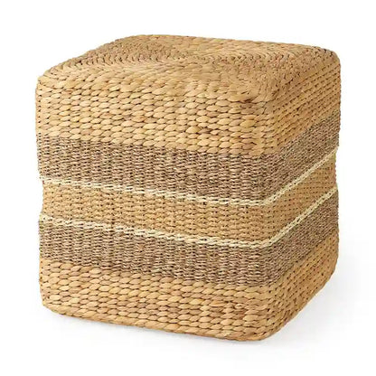Mercana  Maya  Brown Striped Seagrass Round Coffee Table Pouf