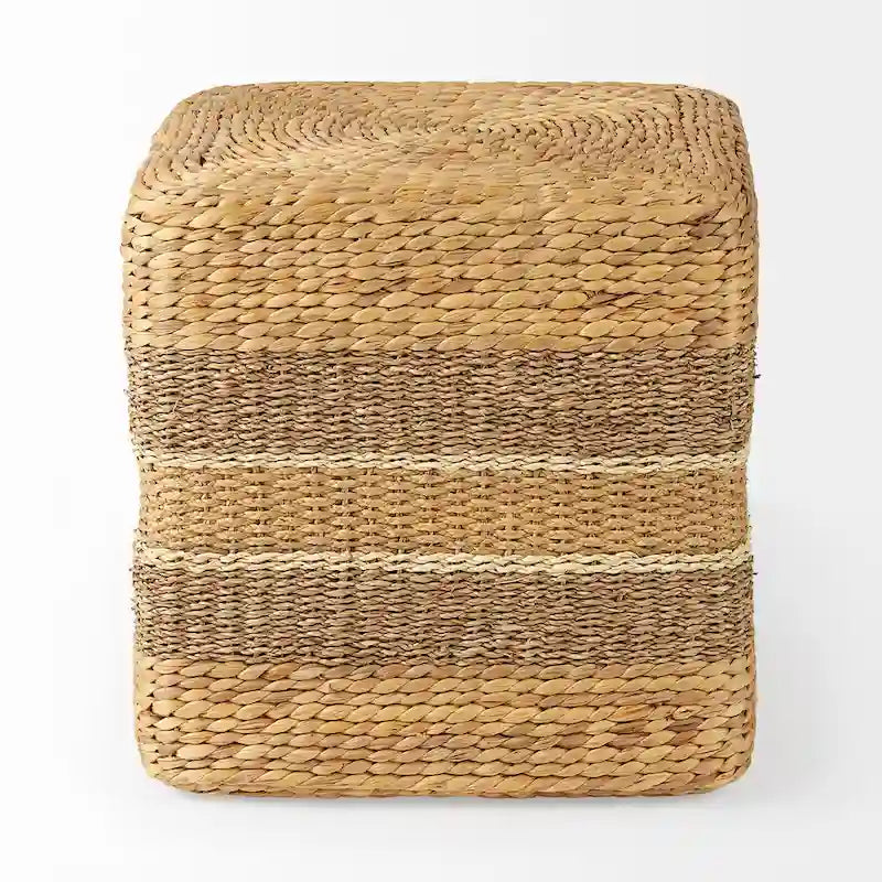 Mercana  Maya  Brown Striped Seagrass Round Coffee Table Pouf
