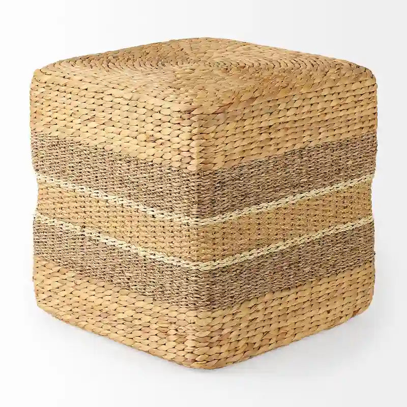 Mercana  Maya  Brown Striped Seagrass Round Coffee Table Pouf