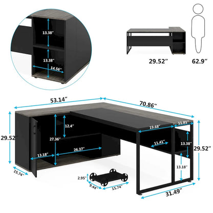 71 inch L Shaped Executive Desk with Cabinet