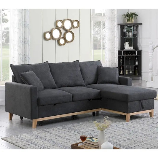 Woven Reversible Sleeper Sectional Sofa with Storage Chaise