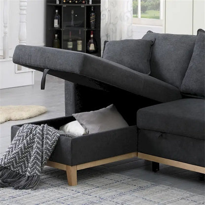 Woven Reversible Sleeper Sectional Sofa with Storage Chaise