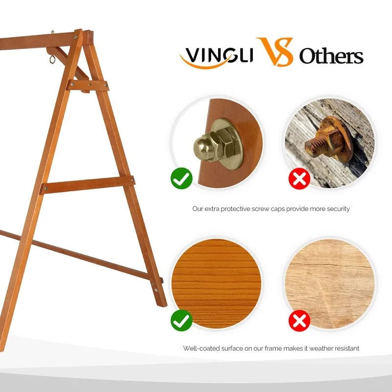 2-Person Carbonized Solid Wood Porch Swing Stand (without hanging swing)