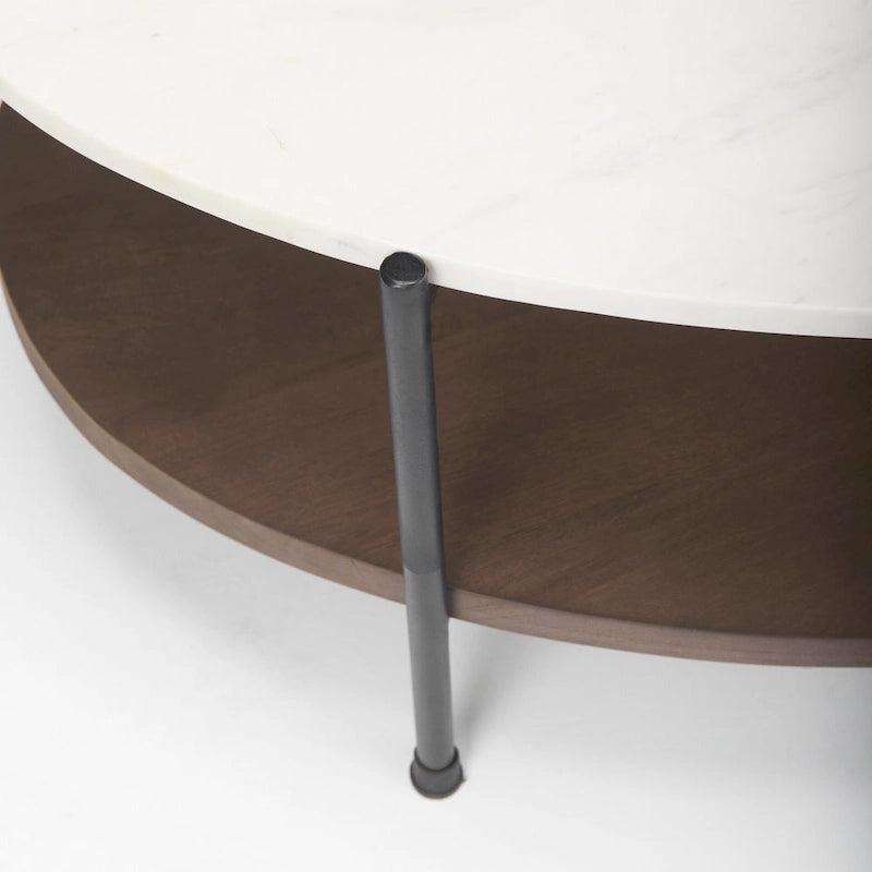 Larkin White Marble Top w/ Dark Brown Wood Shelf Oval Coffee Table