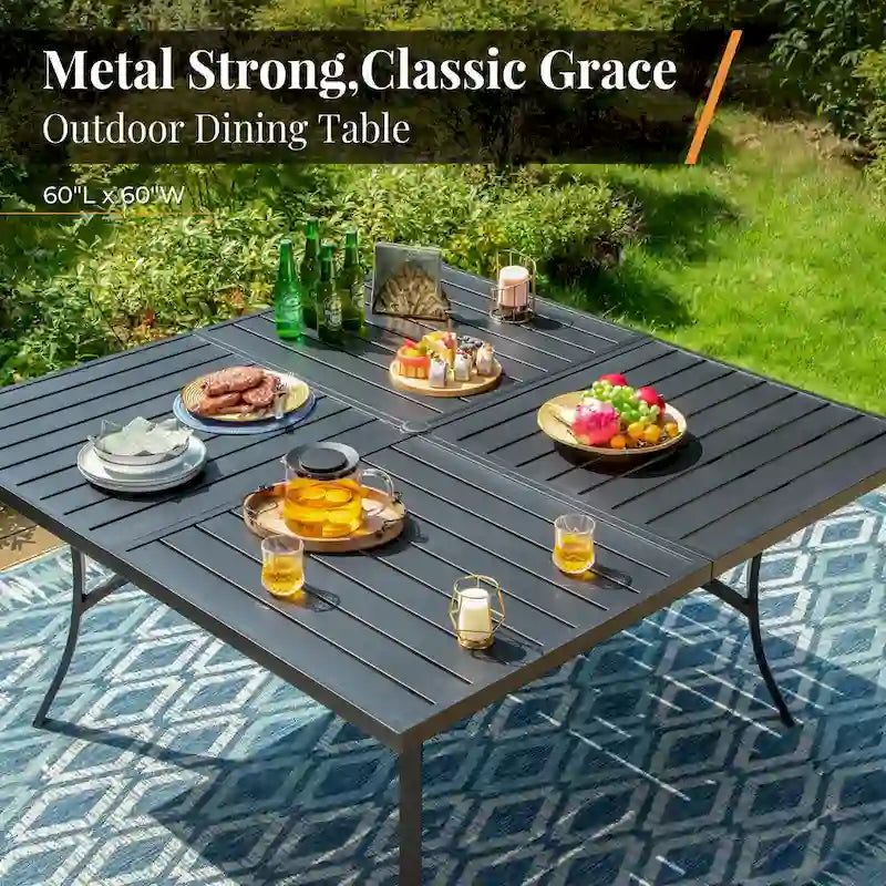 MAISON ARTS 9-Piece Patio Dining Set, 60 Inch Square Metal Table and 8 Swivel Dining Chairs