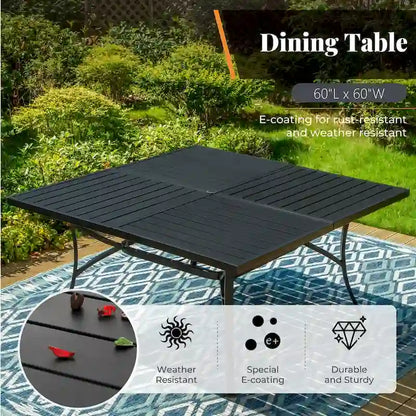 MAISON ARTS 9-Piece Patio Dining Set, 60 Inch Square Metal Table and 8 Swivel Dining Chairs