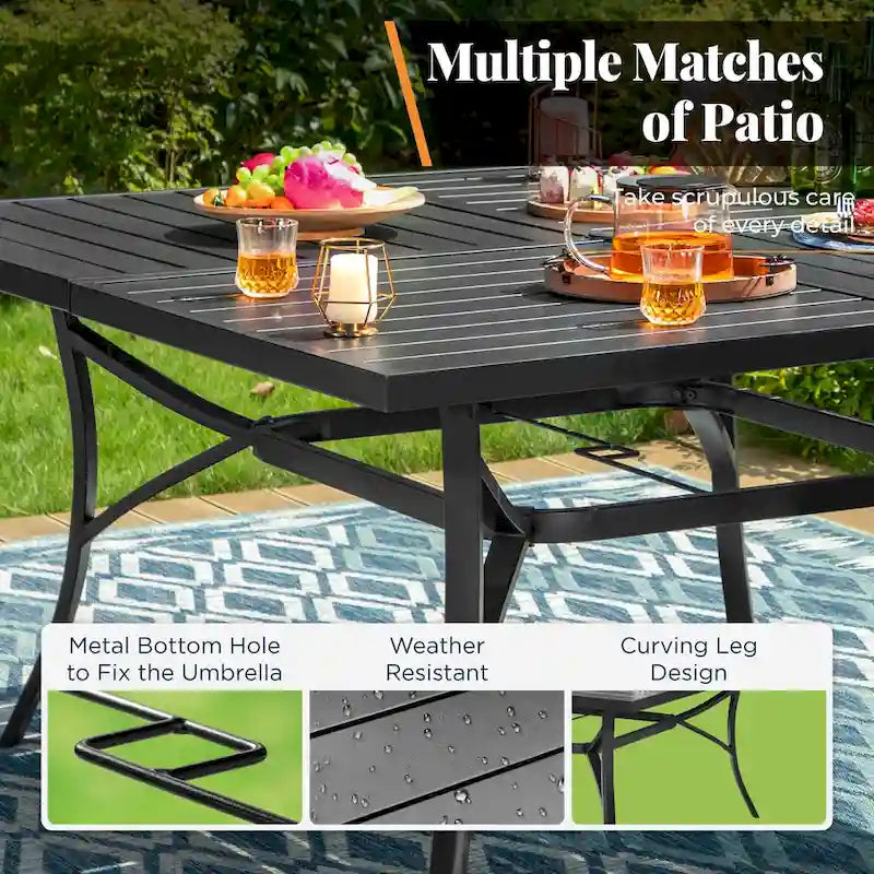 MAISON ARTS 9-Piece Patio Dining Set, 60 Inch Square Metal Table and 8 Swivel Dining Chairs