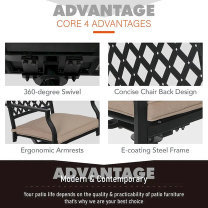 MAISON ARTS 9-Piece Patio Dining Set, 60 Inch Square Metal Table and 8 Swivel Dining Chairs