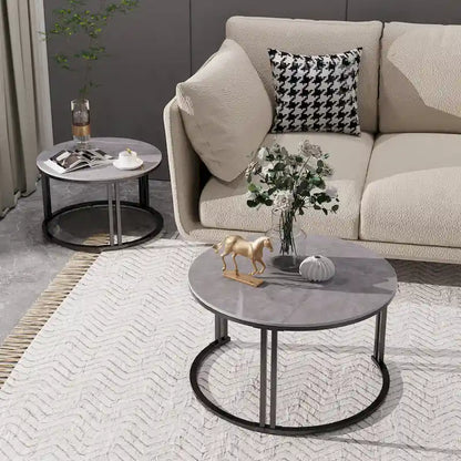 2X Round Nested Coffee Table SinteredStone Top Metal Tables - 27x16