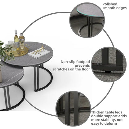 2X Round Nested Coffee Table SinteredStone Top Metal Tables - 27x16