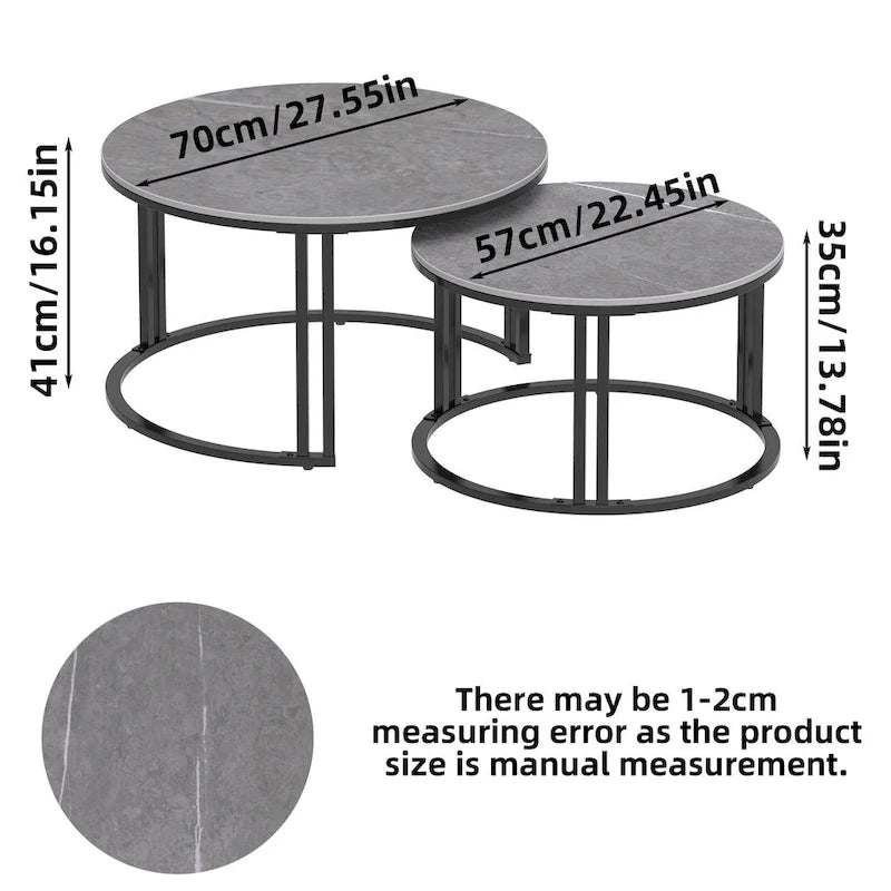 2X Round Nested Coffee Table SinteredStone Top Metal Tables - 27x16