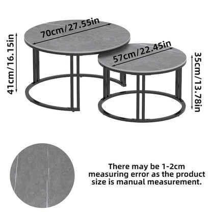 2X Round Nested Coffee Table SinteredStone Top Metal Tables - 27x16