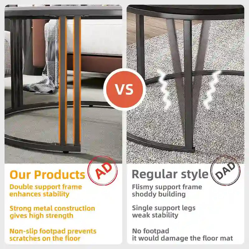 2X Round Nested Coffee Table SinteredStone Top Metal Tables - 27x16