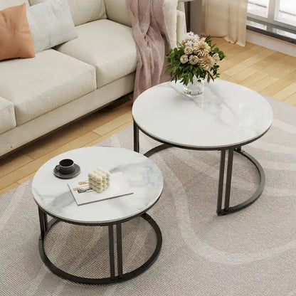 2X Round Nested Coffee Table SinteredStone Top Metal Tables - 27x16
