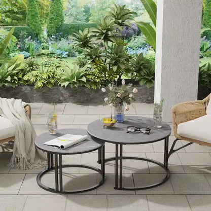 2X Round Nested Coffee Table SinteredStone Top Metal Tables - 27x16