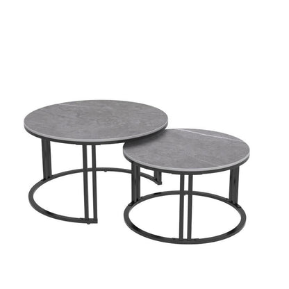 2X Round Nested Coffee Table SinteredStone Top Metal Tables - 27x16