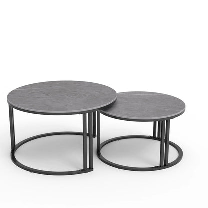 2X Round Nested Coffee Table SinteredStone Top Metal Tables - 27x16