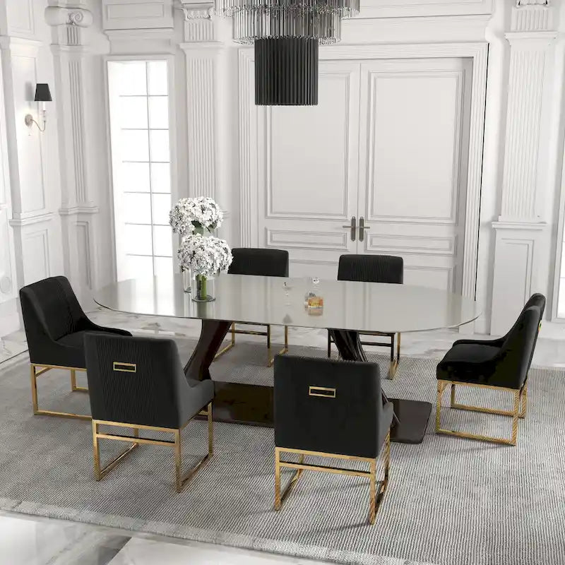 SEYNAR Contempoary Velvet Dining Chair with Metal Frame Legs, set of 6