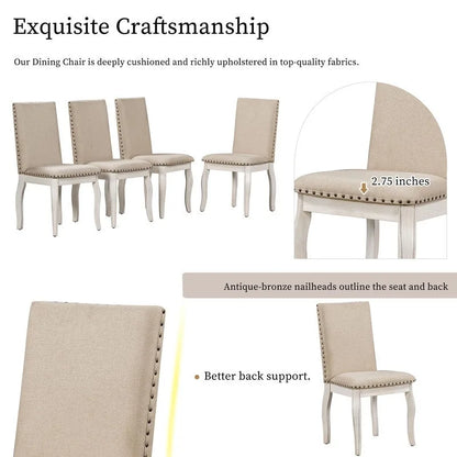 5-Piece Farmhouse Dining Table Set Wood Round Extendable Dining Table and 4 Upholstered Dining Chairs