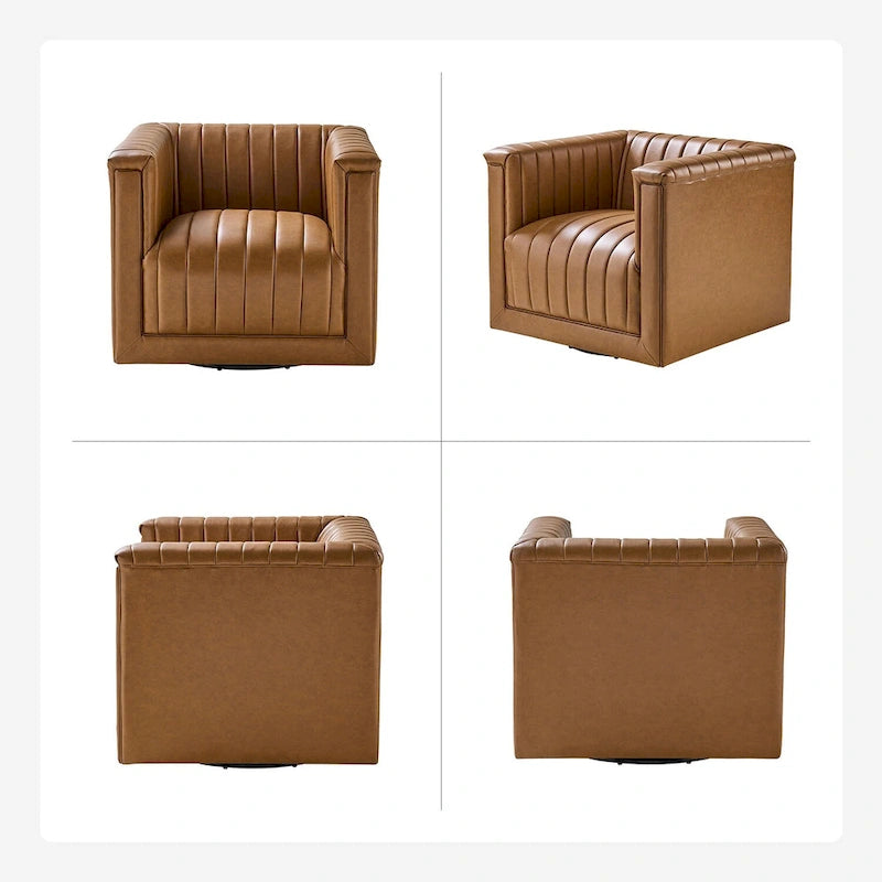 Esteban Modern Leather Upholstered Swivel Barrel Chair by HULALA HOME