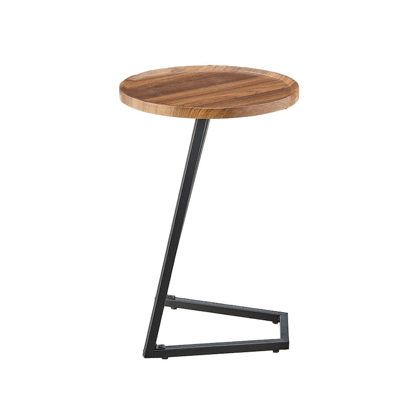 Addison Round Raised Lip Edge Angled Couch-Side Accent C-Table - Black Marble or Brown Walnut