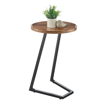 Addison Round Raised Lip Edge Angled Couch-Side Accent C-Table - Black Marble or Brown Walnut