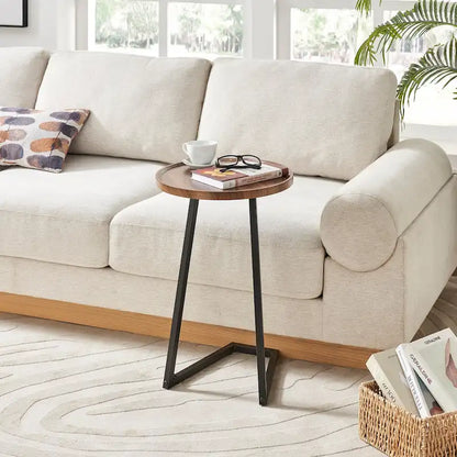 Addison Round Raised Lip Edge Angled Couch-Side Accent C-Table - Black Marble or Brown Walnut