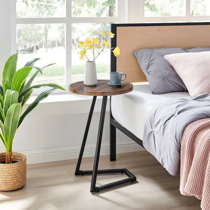 Addison Round Raised Lip Edge Angled Couch-Side Accent C-Table - Black Marble or Brown Walnut