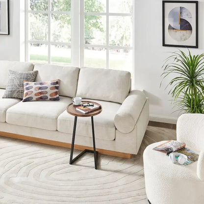 Addison Round Raised Lip Edge Angled Couch-Side Accent C-Table - Black Marble or Brown Walnut