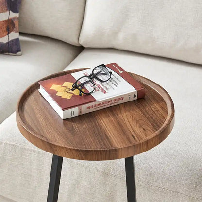 Addison Round Raised Lip Edge Angled Couch-Side Accent C-Table - Black Marble or Brown Walnut