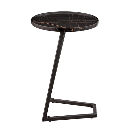 Addison Round Raised Lip Edge Angled Couch-Side Accent C-Table - Black Marble or Brown Walnut