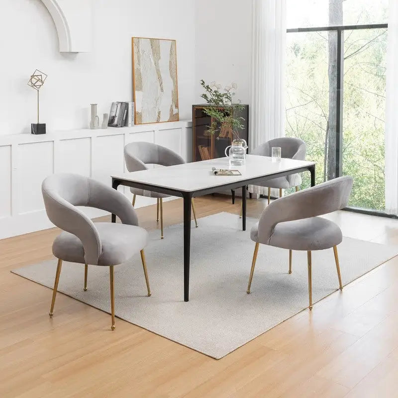 SEYNAR Mid Century Modern Velvet Upolstered Open-Back Dining Chair Set of 4