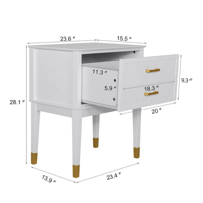 End Table with Storage Drawer Tall Nightstand Side Table Wooden Legs Bedside Night Table Storage in Bedroom and Living Room